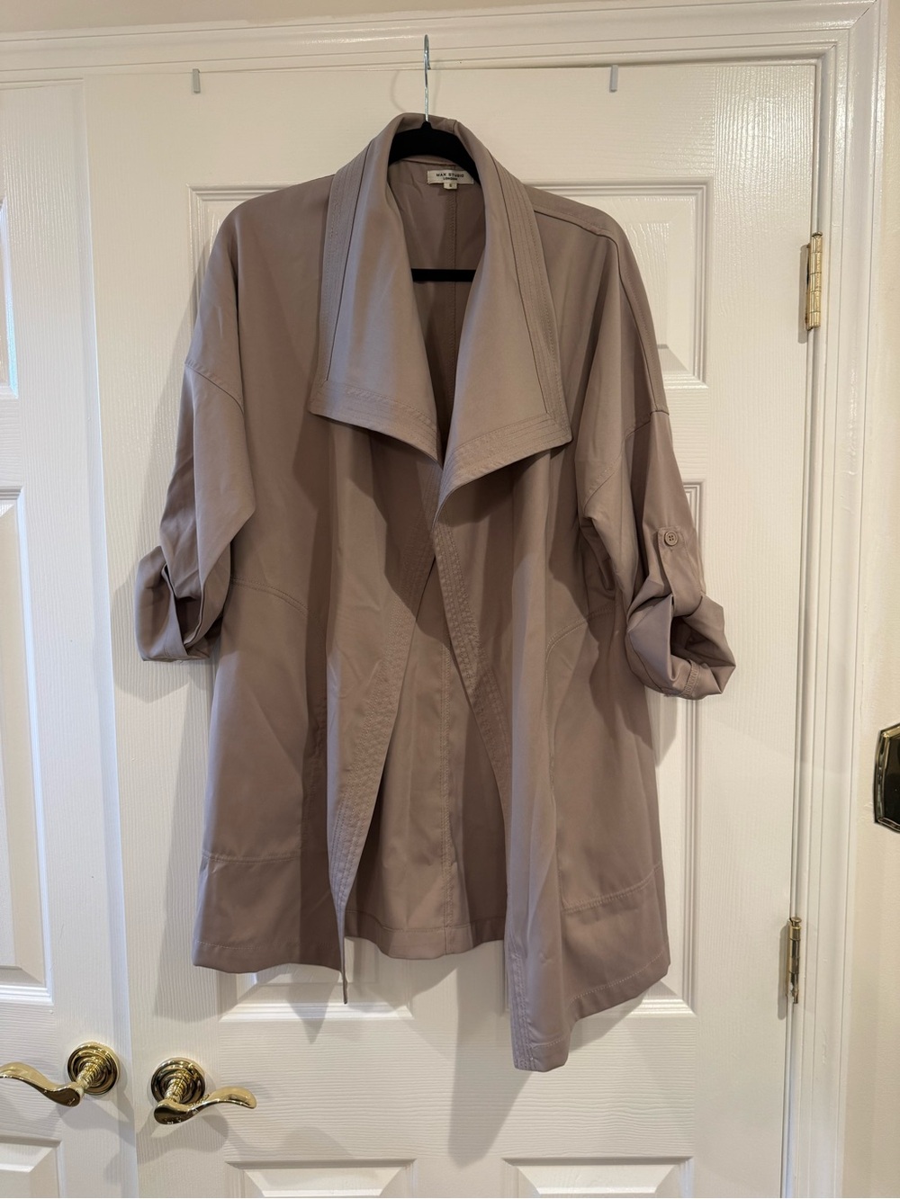 Max Studio Taupe Open-Front Trench Jacket S Size